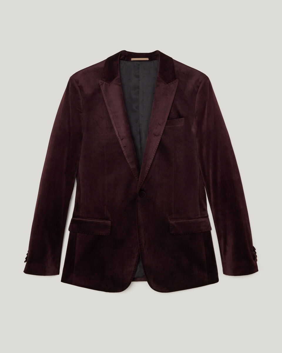 Velvet Tailored Jacket, Burgundy, hi-res